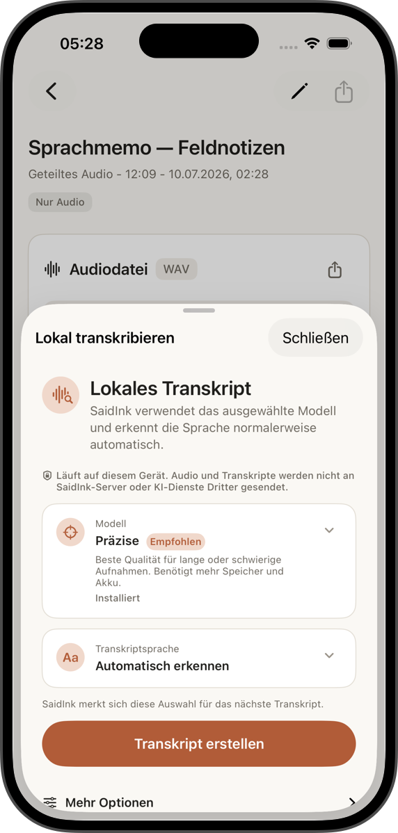 Auf dem Gerät transkribieren