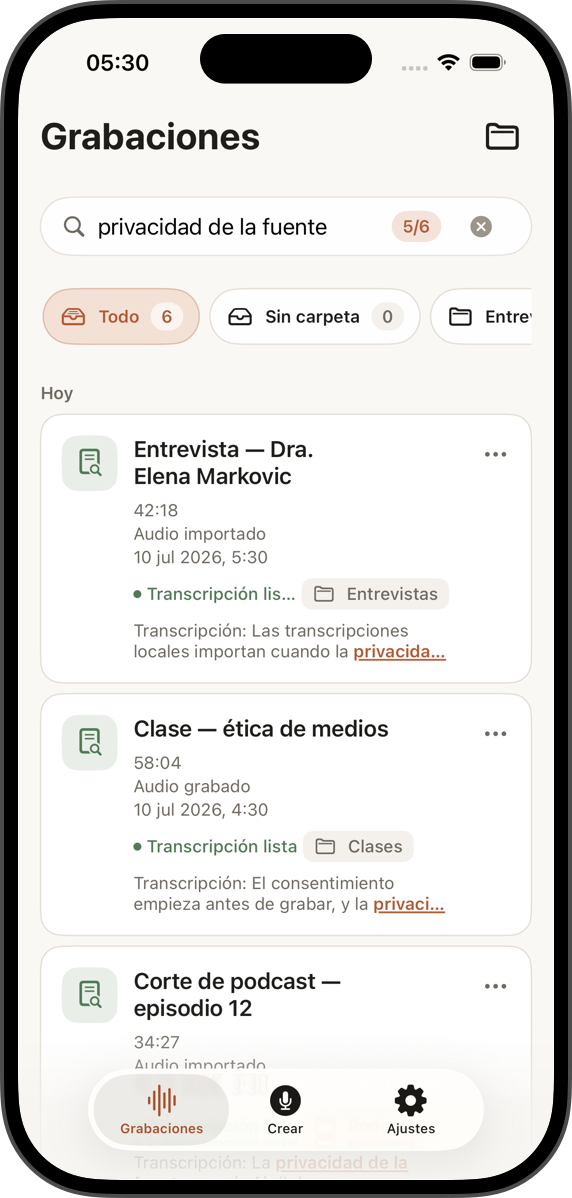 Tu biblioteca privada de transcripciones