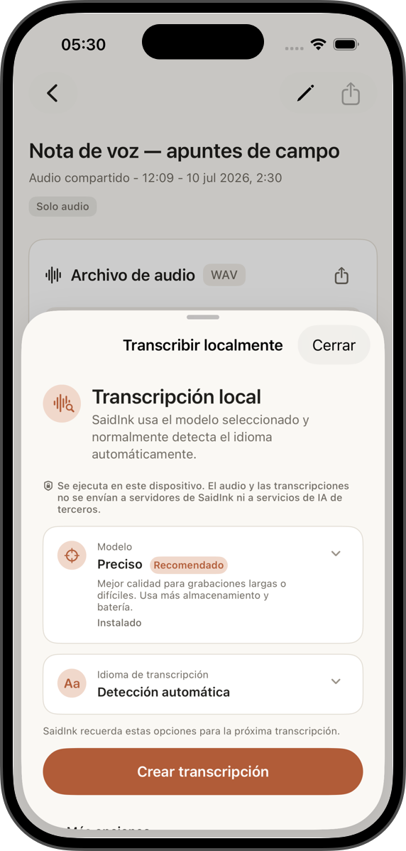 Transcribe en el dispositivo