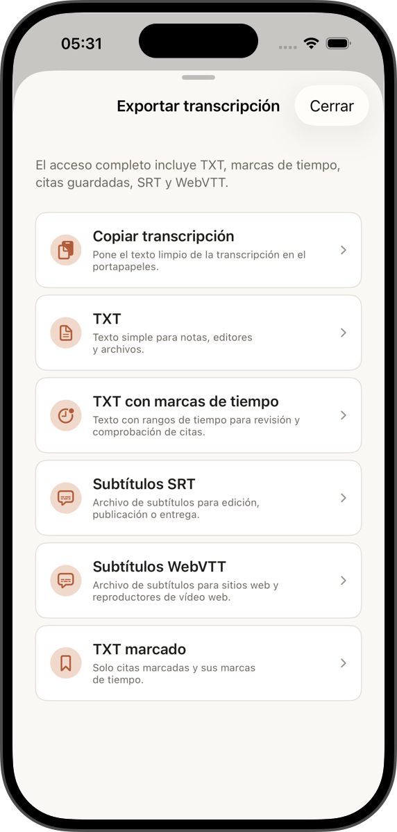 Exporta texto y subtítulos