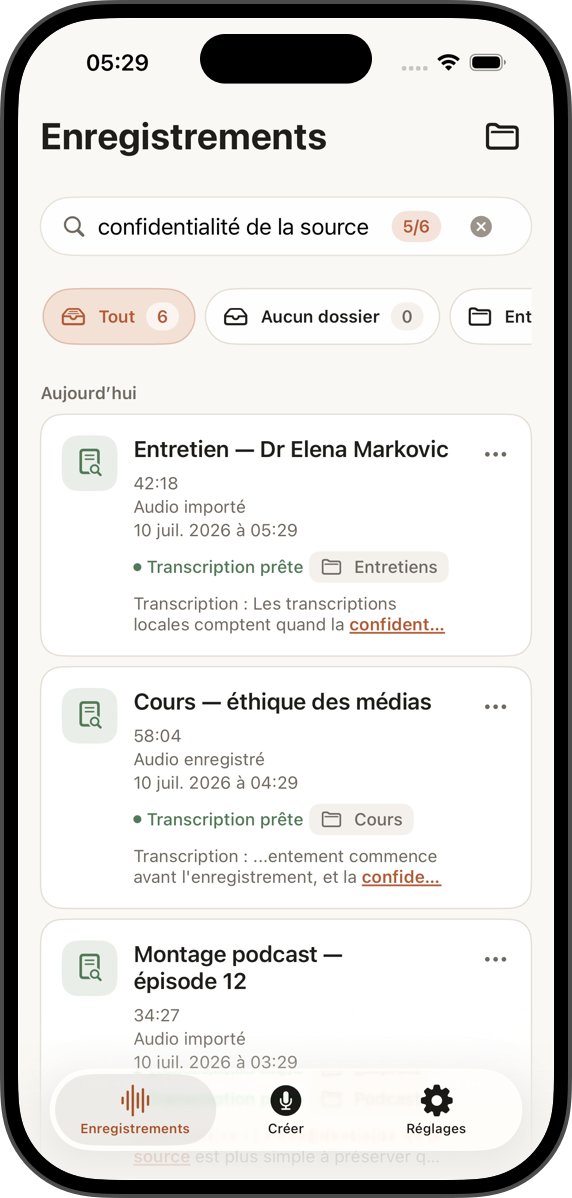 Votre bibliothèque privée de transcriptions