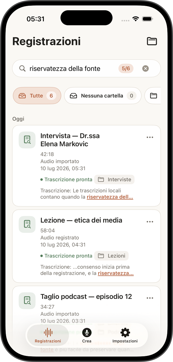 La tua libreria privata di trascrizioni