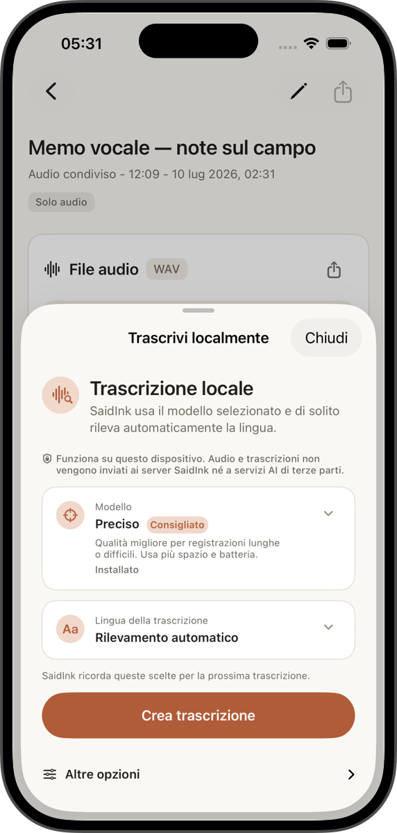 Trascrivi sul dispositivo