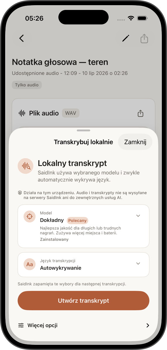 Transkrypcja na urządzeniu