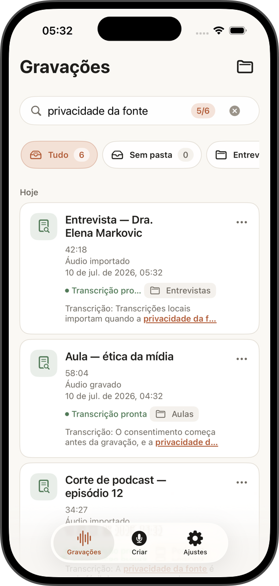 Sua biblioteca privada de transcrições