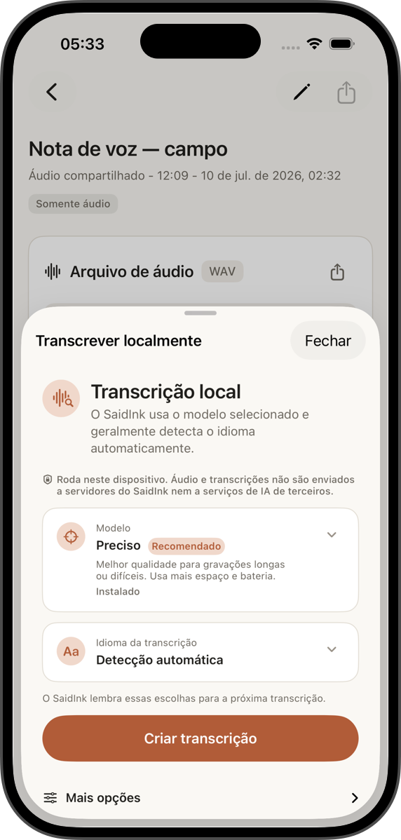 Transcreva no dispositivo