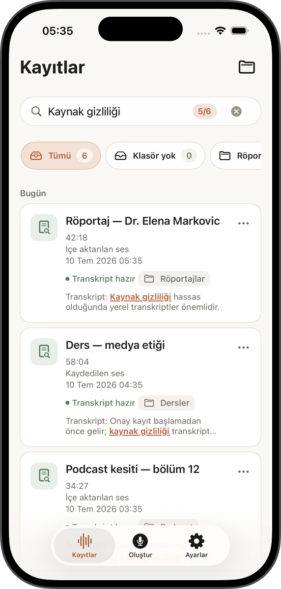 Özel transkript arşiviniz
